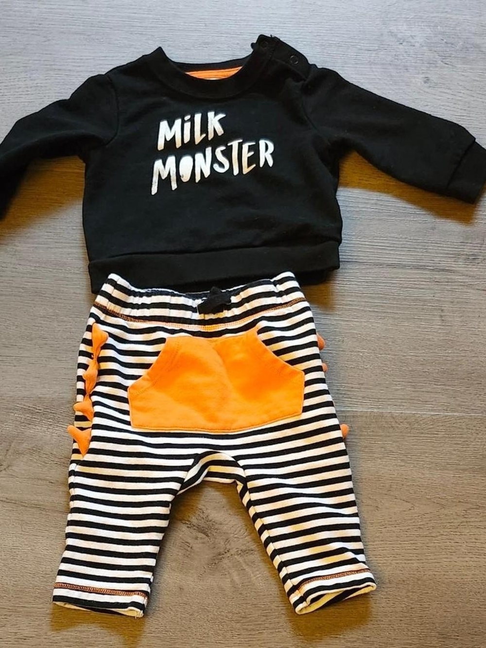 Cat & Jack Black Top with Orange-Accent Striped Joggers